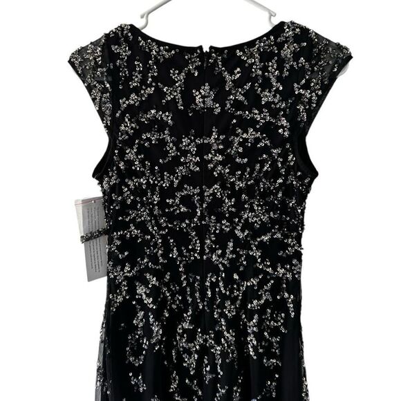 Aidan Mattox Black Sequin Mesh V-Neck Mini Dress Size 4 Sleeveless Cocktail NWT - Picture 8 of 12